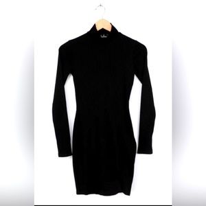 Lulu’s Black Ribbed Mock Neck Turtleneck Long Sleeve Bodycon Dress